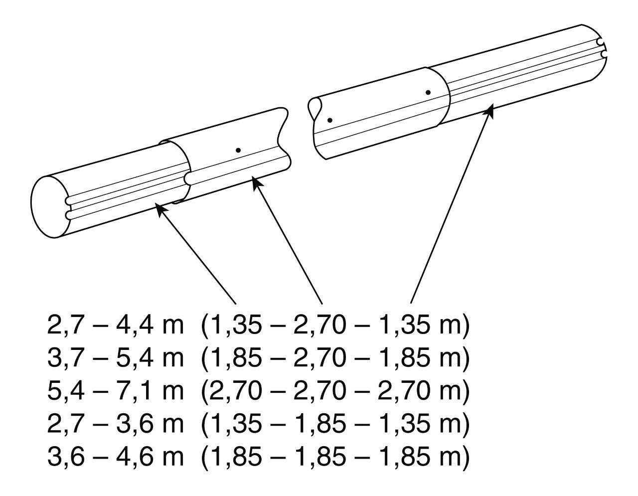 Teleskop. navíjecí tyč - délka: 3,7–5,4 m (eloxovaný hliník)