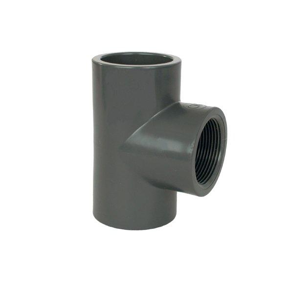 PVC Fitting - T-Stück 90° 32 mm x 32 mm x 1/2“ int., DN=32 mm / 1/2“, d=40 mm, Kleben / Innengewinde